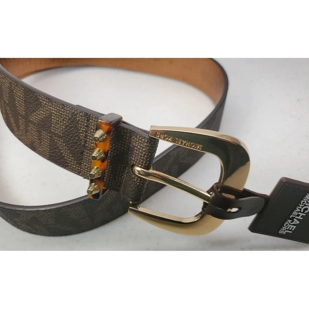 Michael Kors MK Signature Belt Logo Jacquard Brown Women's Sz‎ MD NEW!